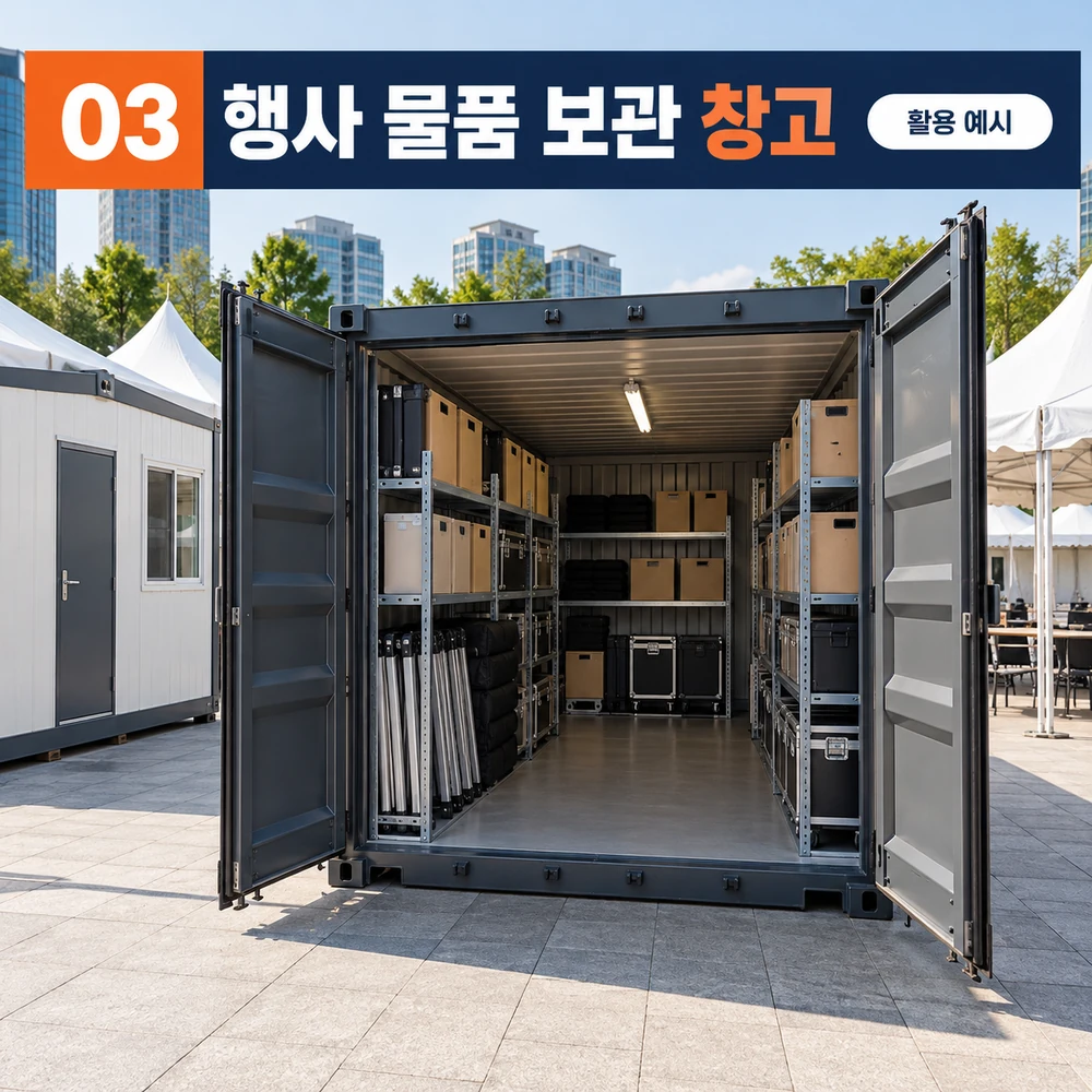 3단계 행사 물품 보관 창고: 물품을 찾기 쉬운 보관 동선을 계획합니다. — 행사용 컨테이너 활용 예시