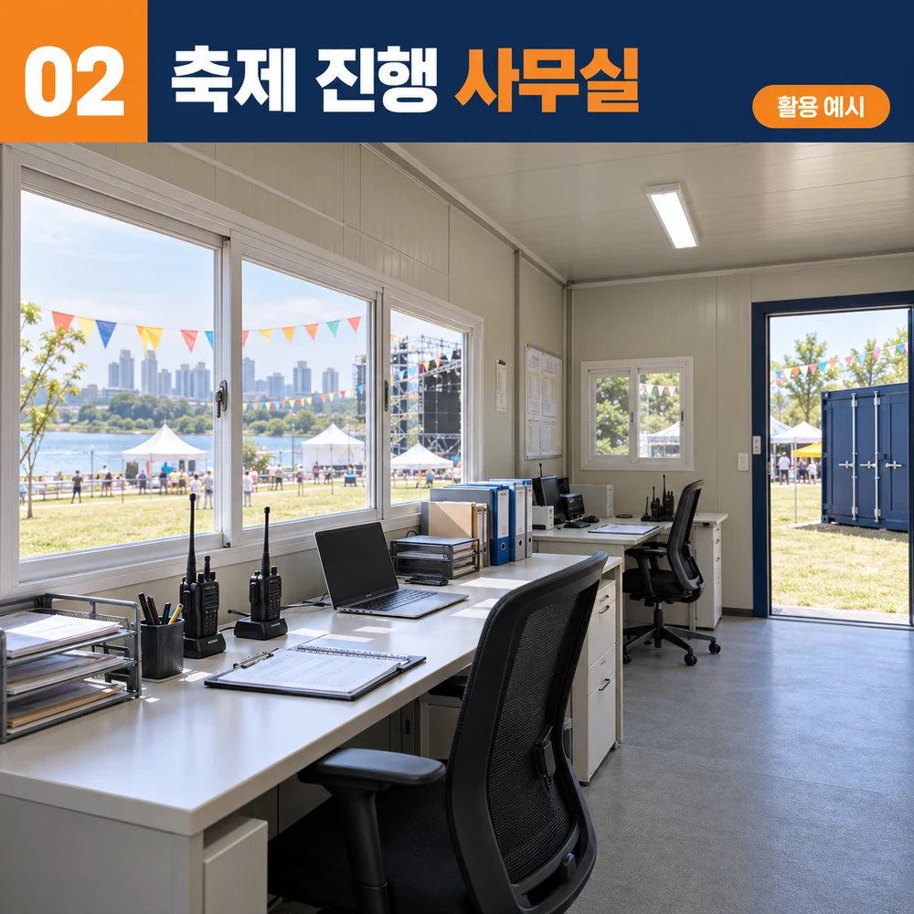 2단계 축제 진행 사무실: 진행 정보를 모으는 사무실을 준비합니다. — 축제용 컨테이너 활용 예시