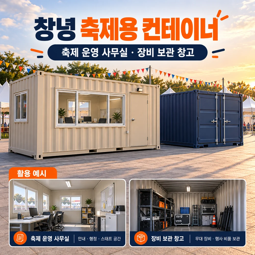 창녕 축제용 컨테이너 · 창고 · 사무실 활용 예시 카드뉴스