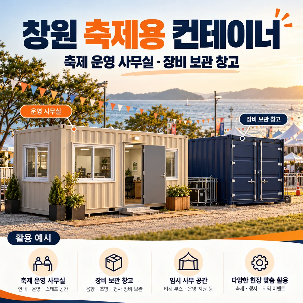 창원 축제용 컨테이너 · 창고 · 사무실 활용 예시 카드뉴스