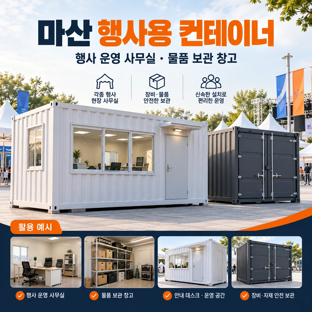 마산 행사용 컨테이너 · 창고 · 사무실 활용 예시 카드뉴스