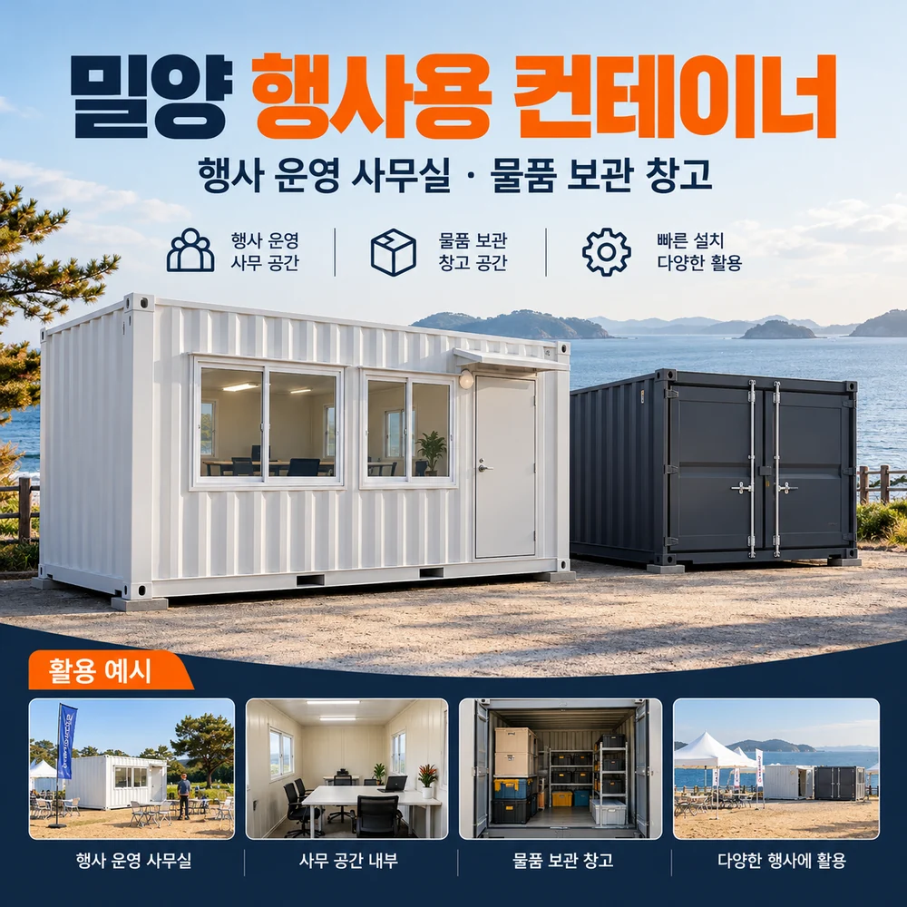 밀양 행사용 컨테이너 · 창고 · 사무실 활용 예시 카드뉴스