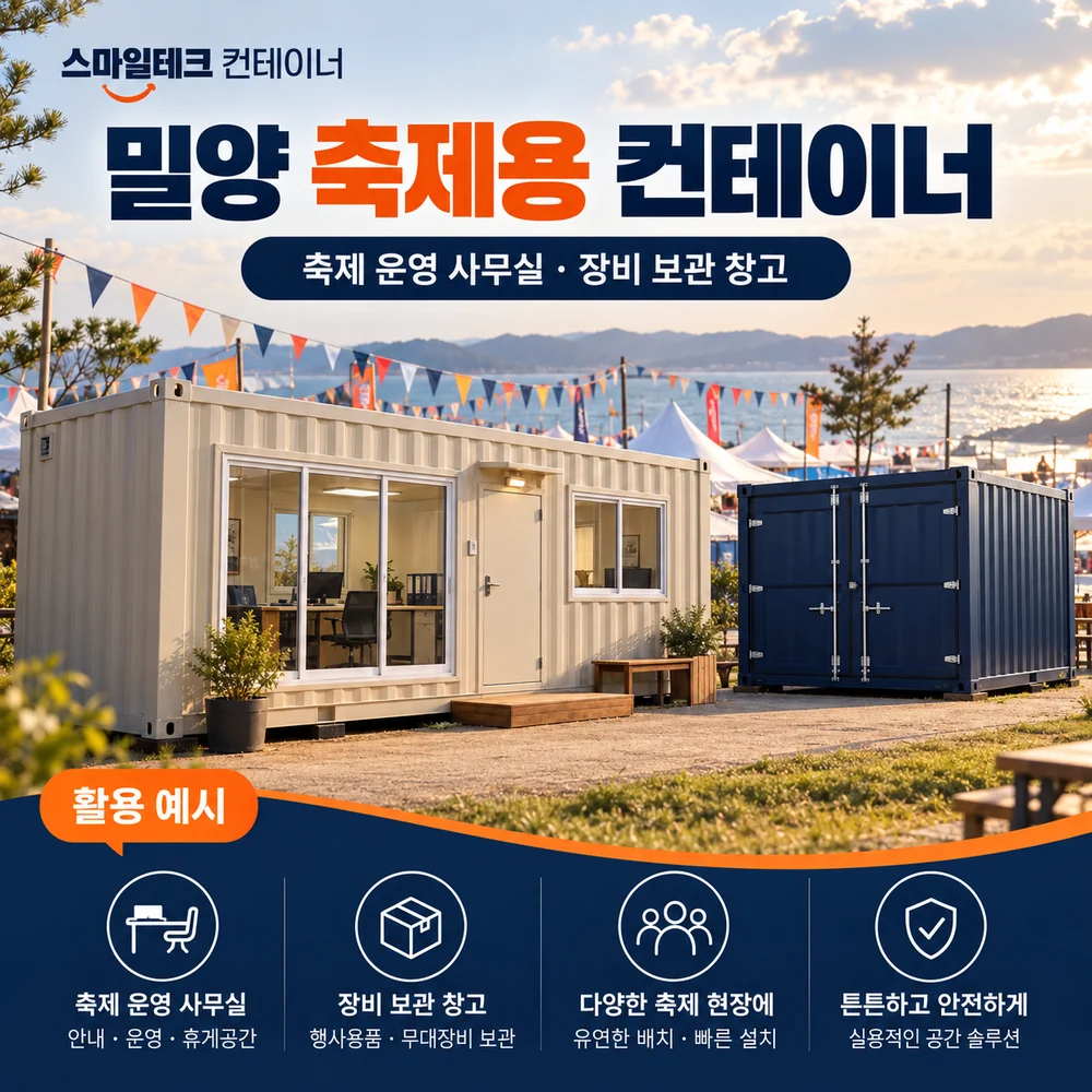 밀양 축제용 컨테이너 · 창고 · 사무실 활용 예시 카드뉴스