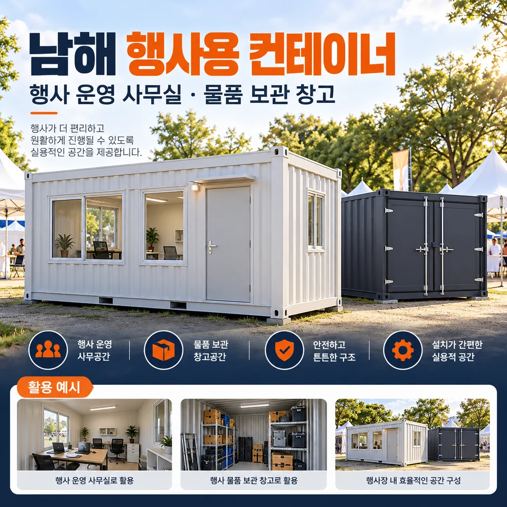 남해 행사용 컨테이너 · 창고 · 사무실 활용 예시 카드뉴스