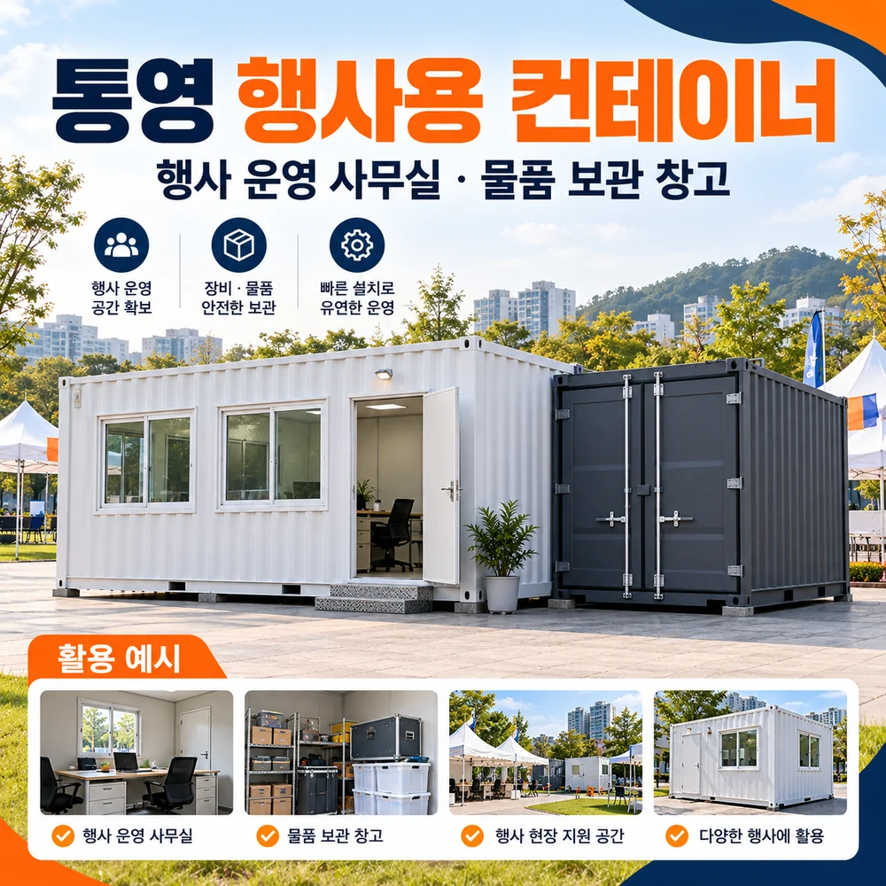 통영 행사용 컨테이너 · 창고 · 사무실 활용 예시 카드뉴스